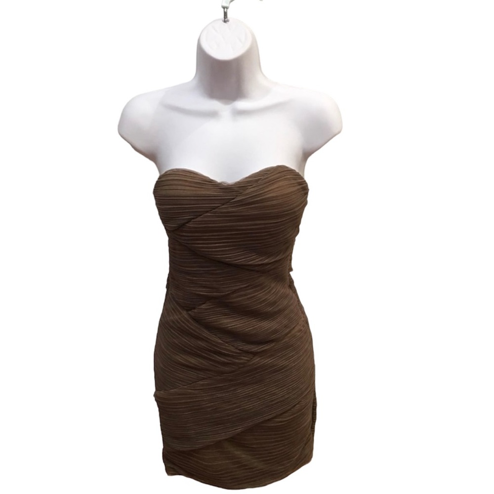 Forever 21 Taupe Ruched Mesh Strapless Tube Bodycon Dress
